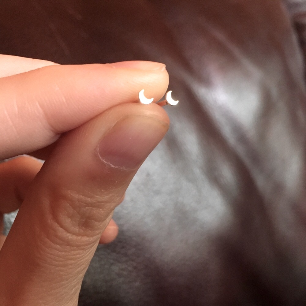 Dainty Pair of 14kt Solid Gold 3mm Crescent Moon Threadless Ends With Posts